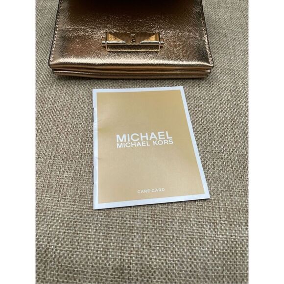 New Michael Kors Cece Small Pale Gold Leather Wallet Card Case - Picture 9 of 13